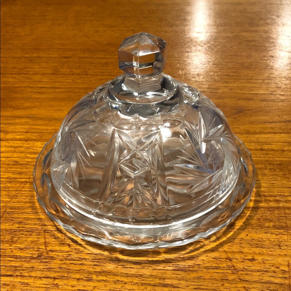 Vintage Clear Cut-Glass Butter Dome with Faceted Knob
